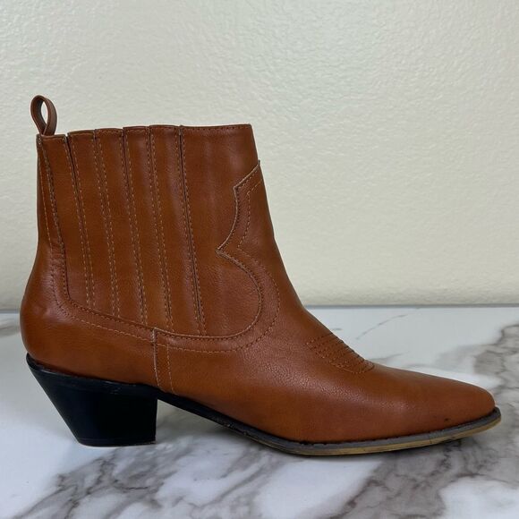 Chase+Chloe Women Size 9 Brown Faux Leather Pointed Toe Pull On Ankle Boots - Picture 6 of 10